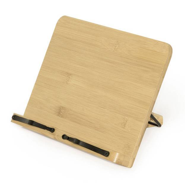 Soporte atril caballete Plegable de bambú para Libro - 2X Clip metálico  para apoyar de pie en la Mesa o Cama